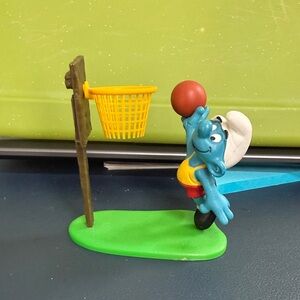 Blue Smurf Basketball Figurine with Yellow Hoop